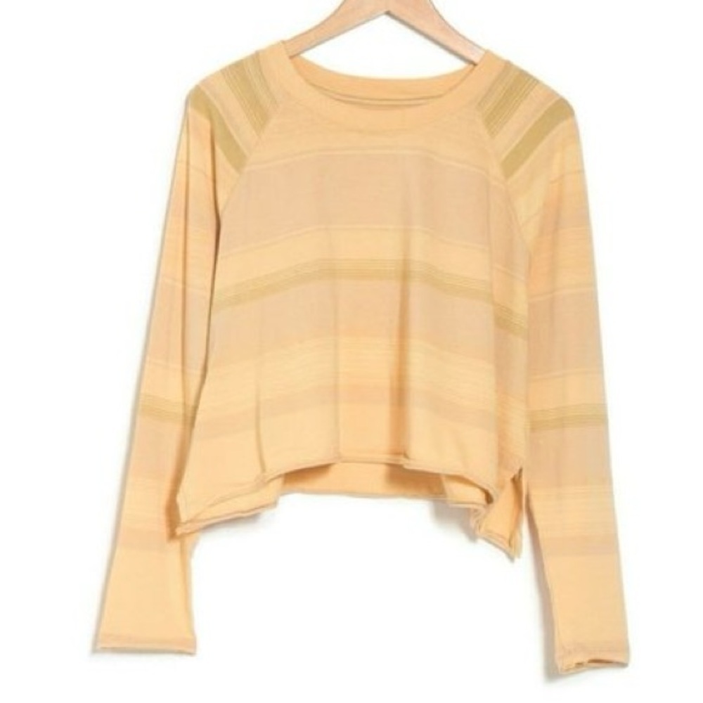 Free People We The Free Cotton Orange Peach Crop Top Long Sleeve sz S